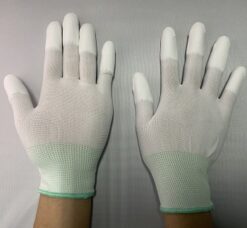 Bao tay sợi Polyester phủ PU đầu ngón màu trắng