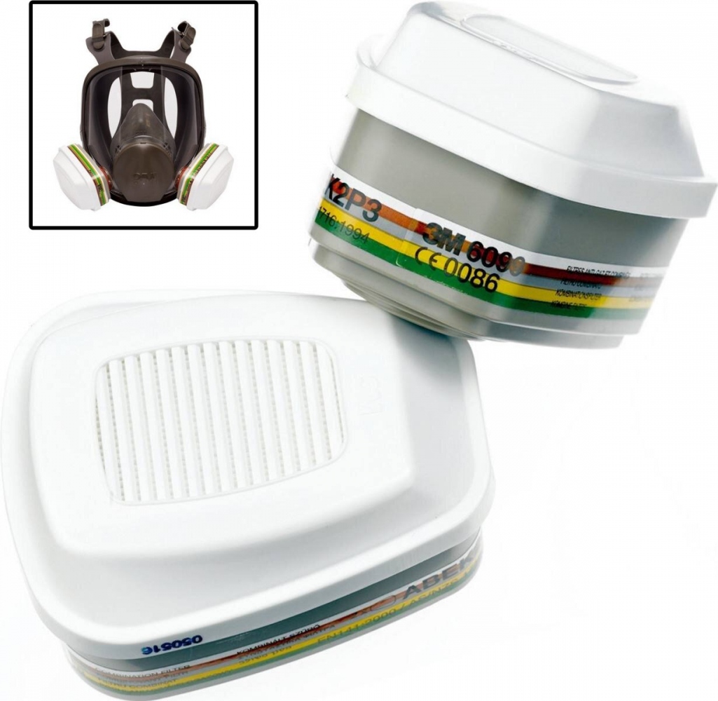 Phin lọc hơi hữu cơ, khí axit, amoniac, thủy ngân, bụi và formaldehyde 3M 6099 ABEK2HgP3 R + Formaldehyde