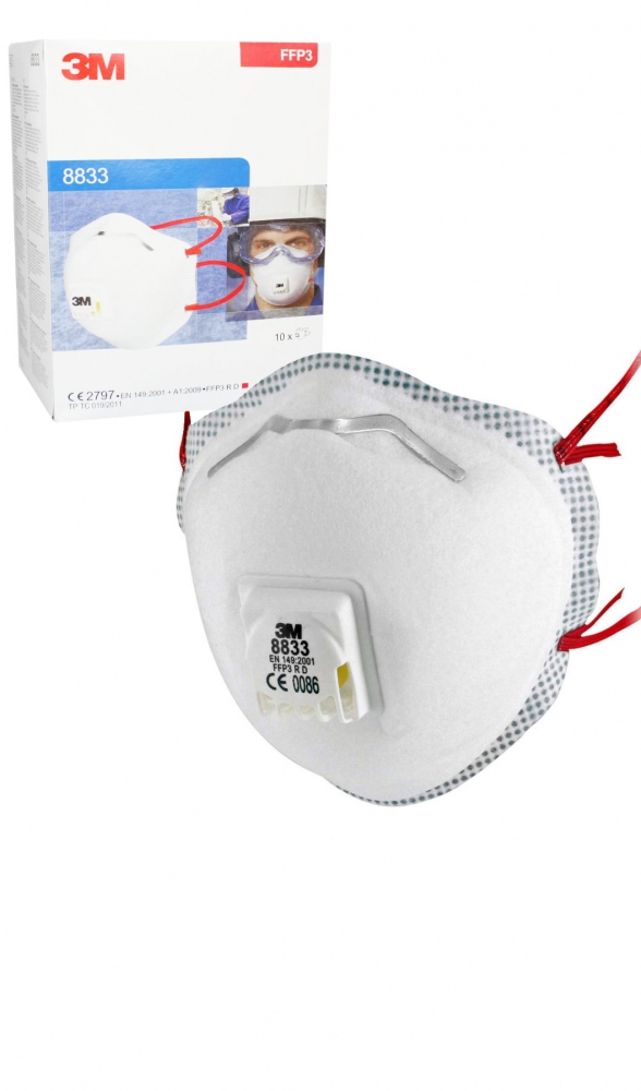 Khẩu trang chống bụi tái sử dụng 3M 8833 tiêu chuẩn FFP3 R D có van thở Cool Flow™