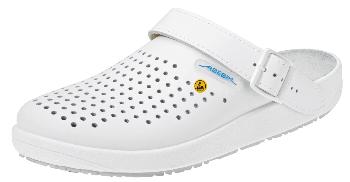 Giày clogs y tế Abeba 5300 da đục lỗ đế cao su màu trắng OB ESD SRC