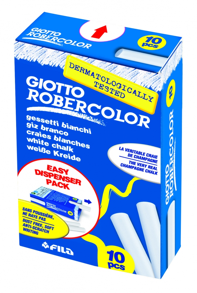 Hộp 10 viên phấn trắng Fila 538700 Giotto Robercolor kích thước 80x10mm