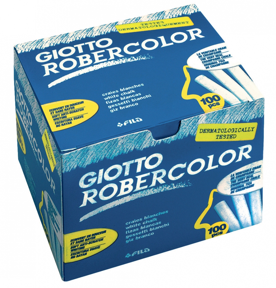 Hộp 100 viên phấn trắng Fila 538800 Giotto Robercolor kích thước 80x10mm