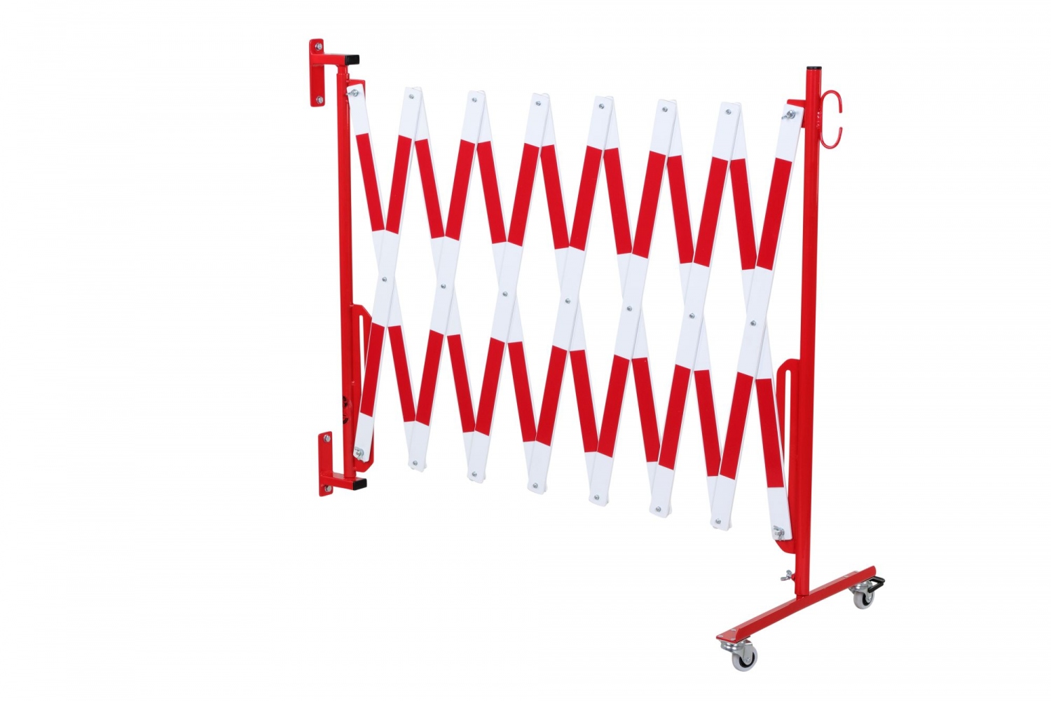 Rào chắn kéo giãn di động gắn tường CRASH STOP 70-20W, bánh xe đẩy, màu đỏ-trắng, 4.0 m