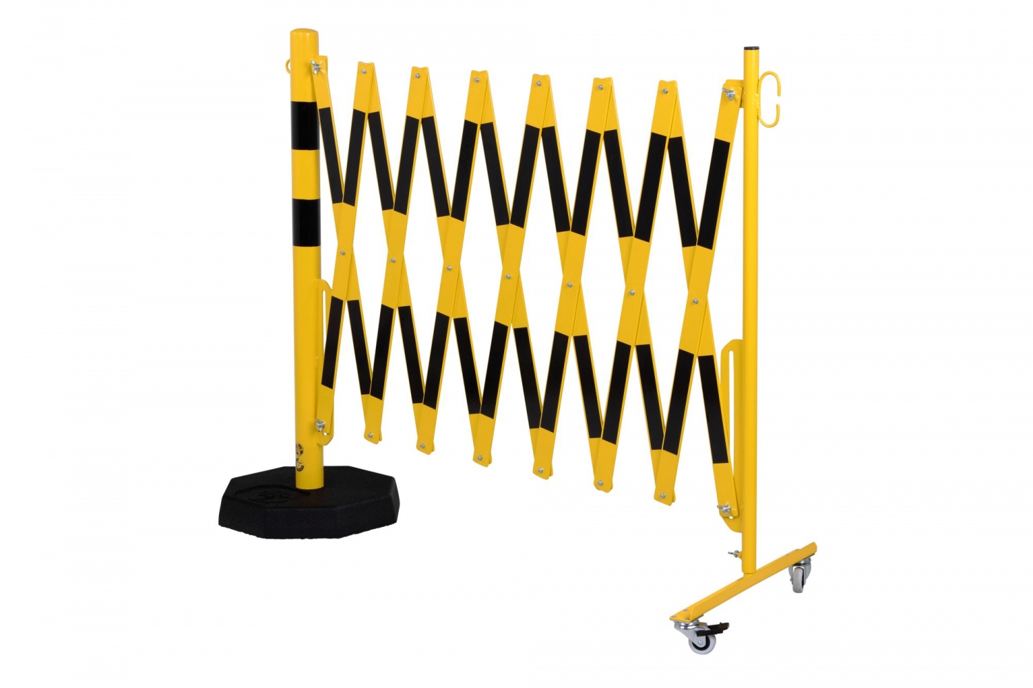 Rào chắn di động dạng kéo giãn CRASH STOP 70-90, có bánh xe và đế gắn, màu vàng-đen, 4.0 m