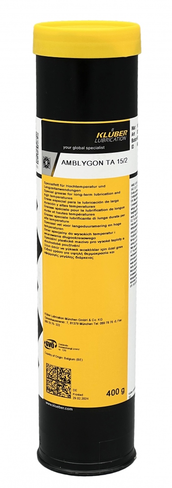 Mỡ bôi trơn đặc biệt Klüber AMBLYGON TA 15/2 dùng để bôi trơn lâu dài, hộp 400g