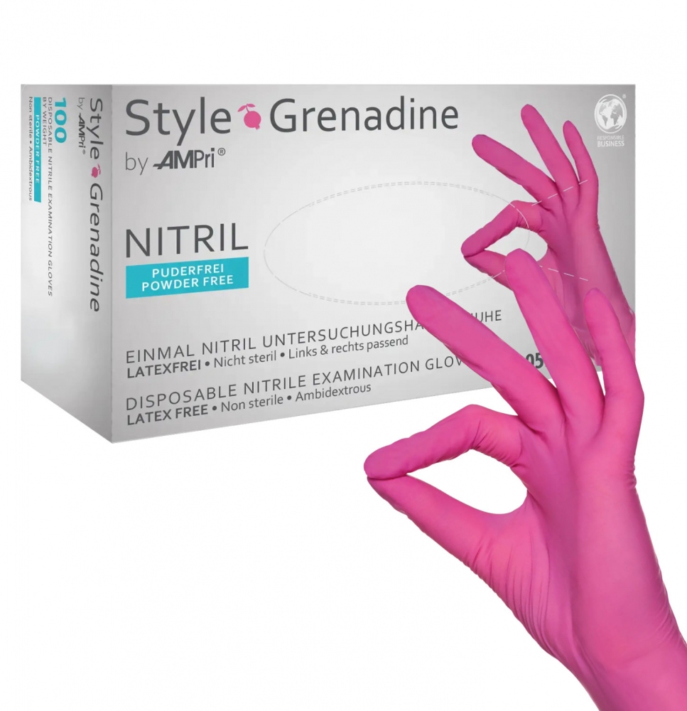 Găng tay cao su Nitrile dùng một lần MED COMFORT Style màu hồng Grenadine, hộp 100 chiếc