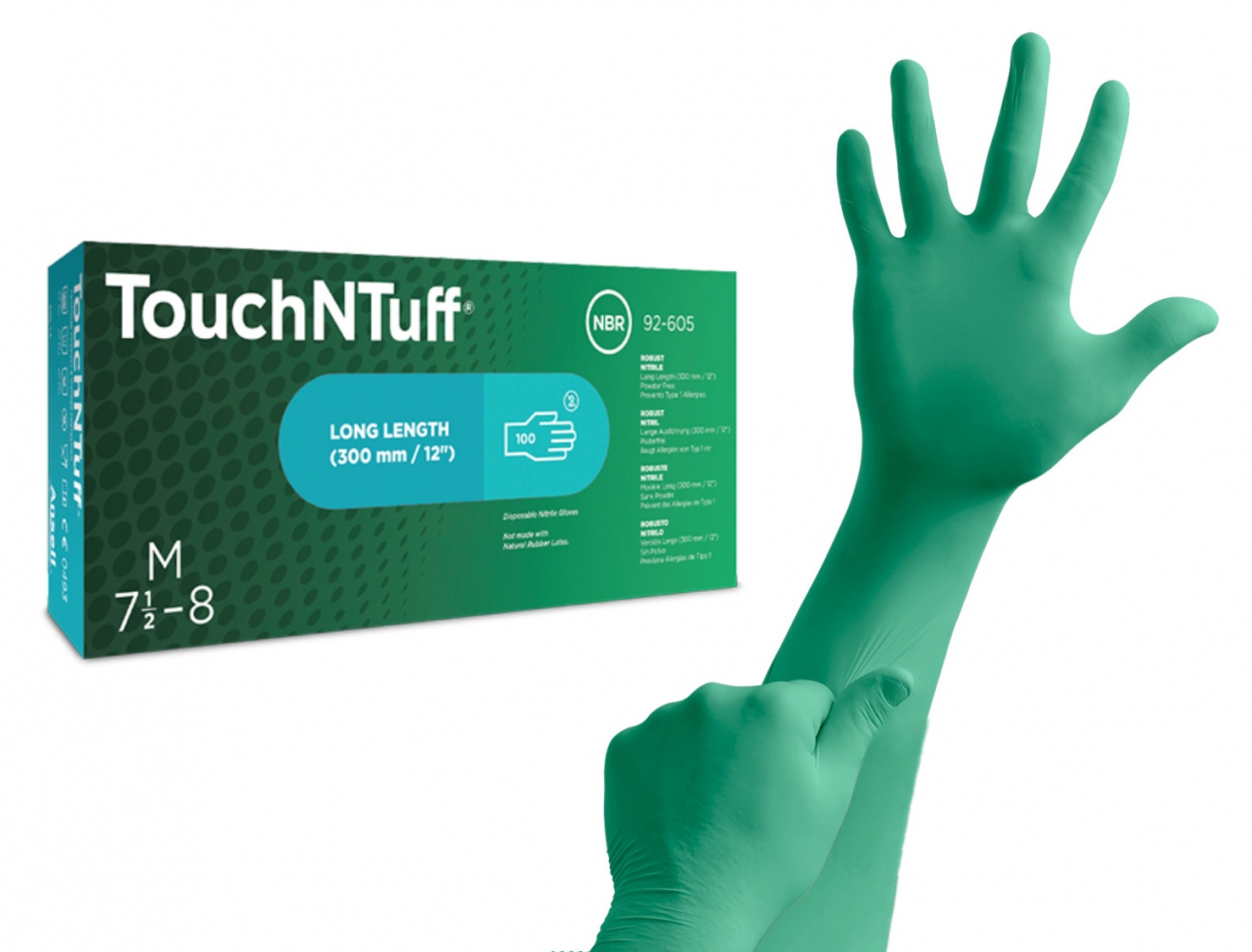 Găng tay nitrile dùng một lần Ansell TouchNTuff 92-605 cổ dài 100 chiếc