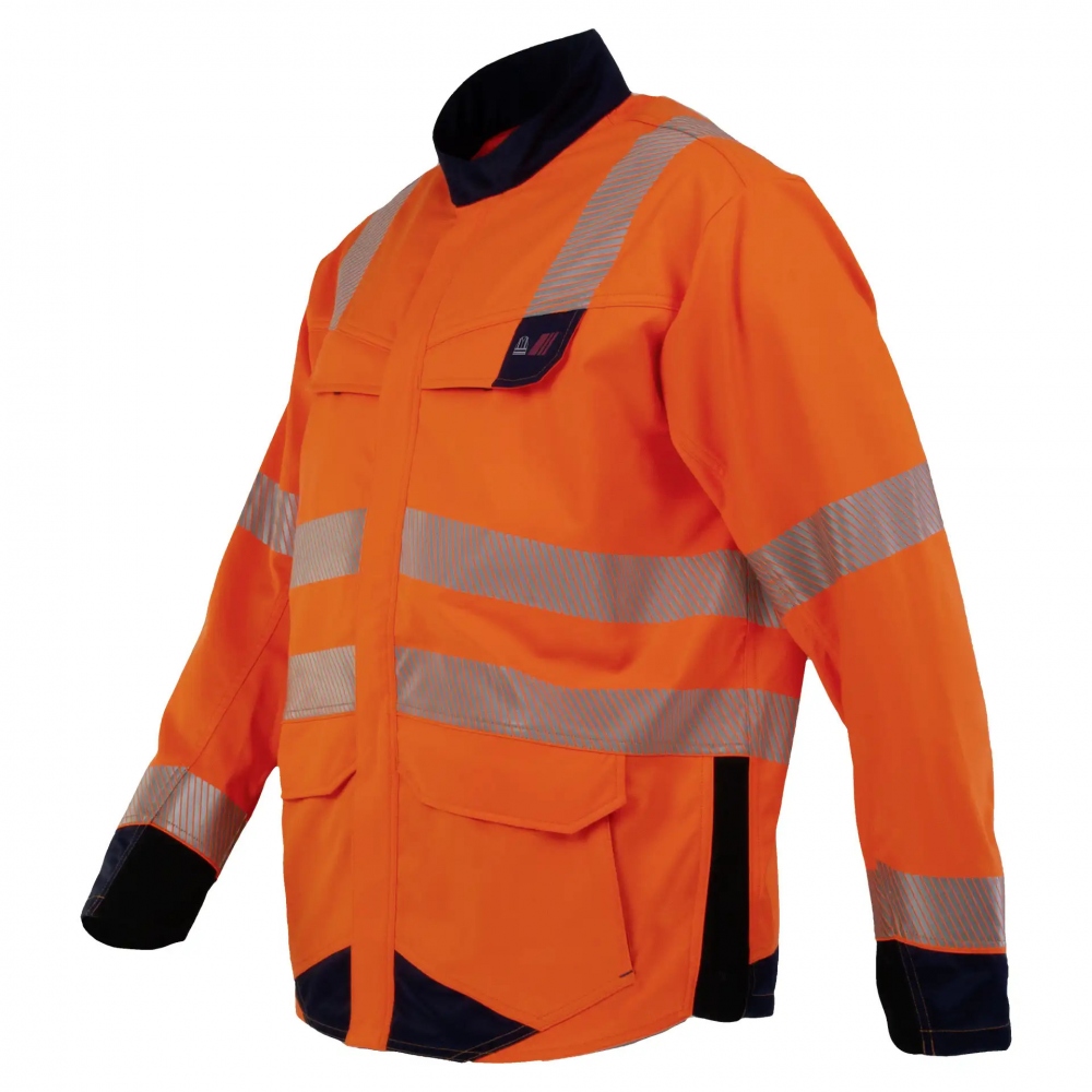 Áo khoác phản quang tiêu chuẩn EN 20471 cấp độ 2 màu cam/xanh đen, Asatex 4182JA
