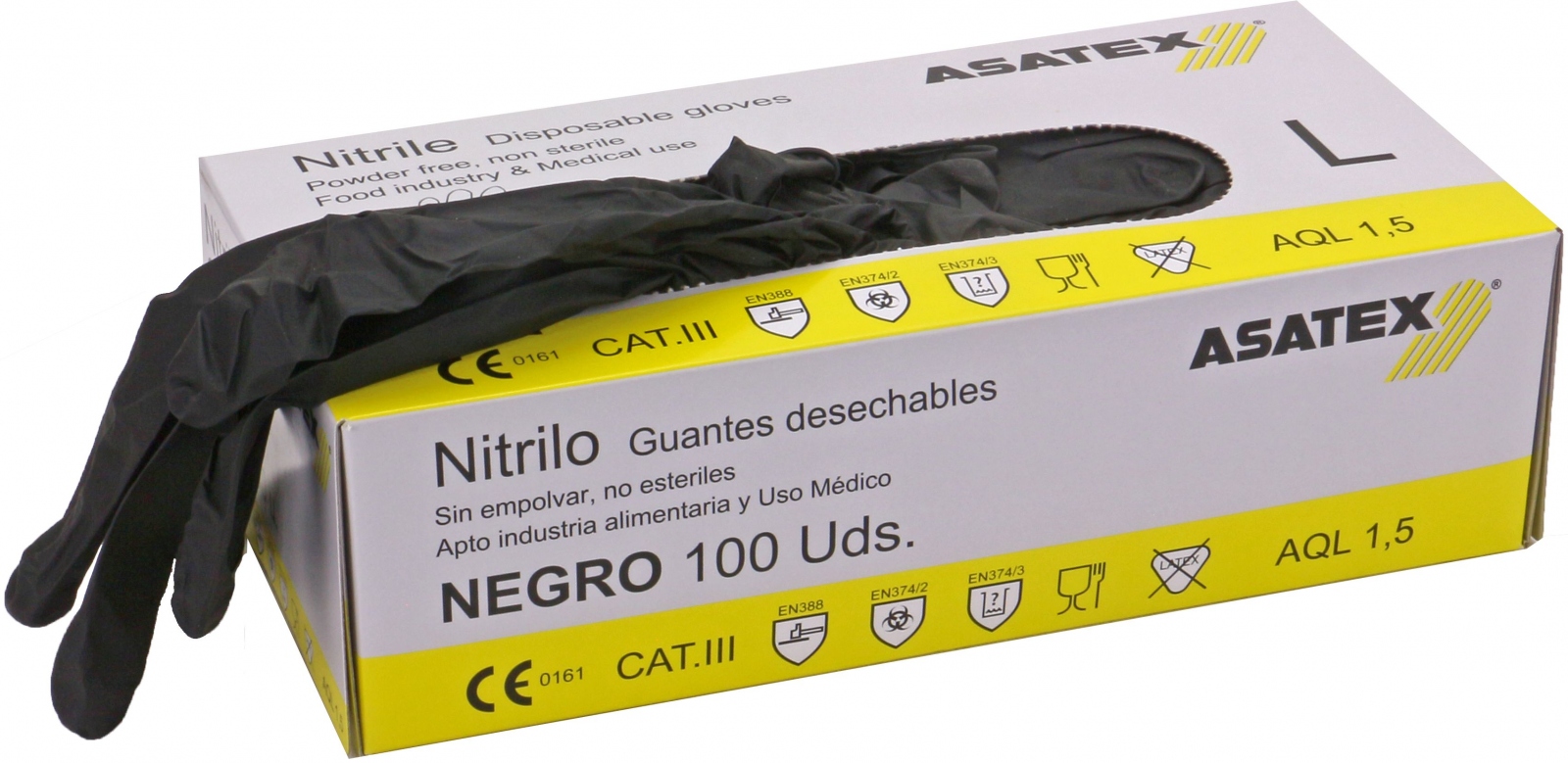 Hộp 100 chiếc găng tay bảo hộ nitrile Asatex, không bột màu đen