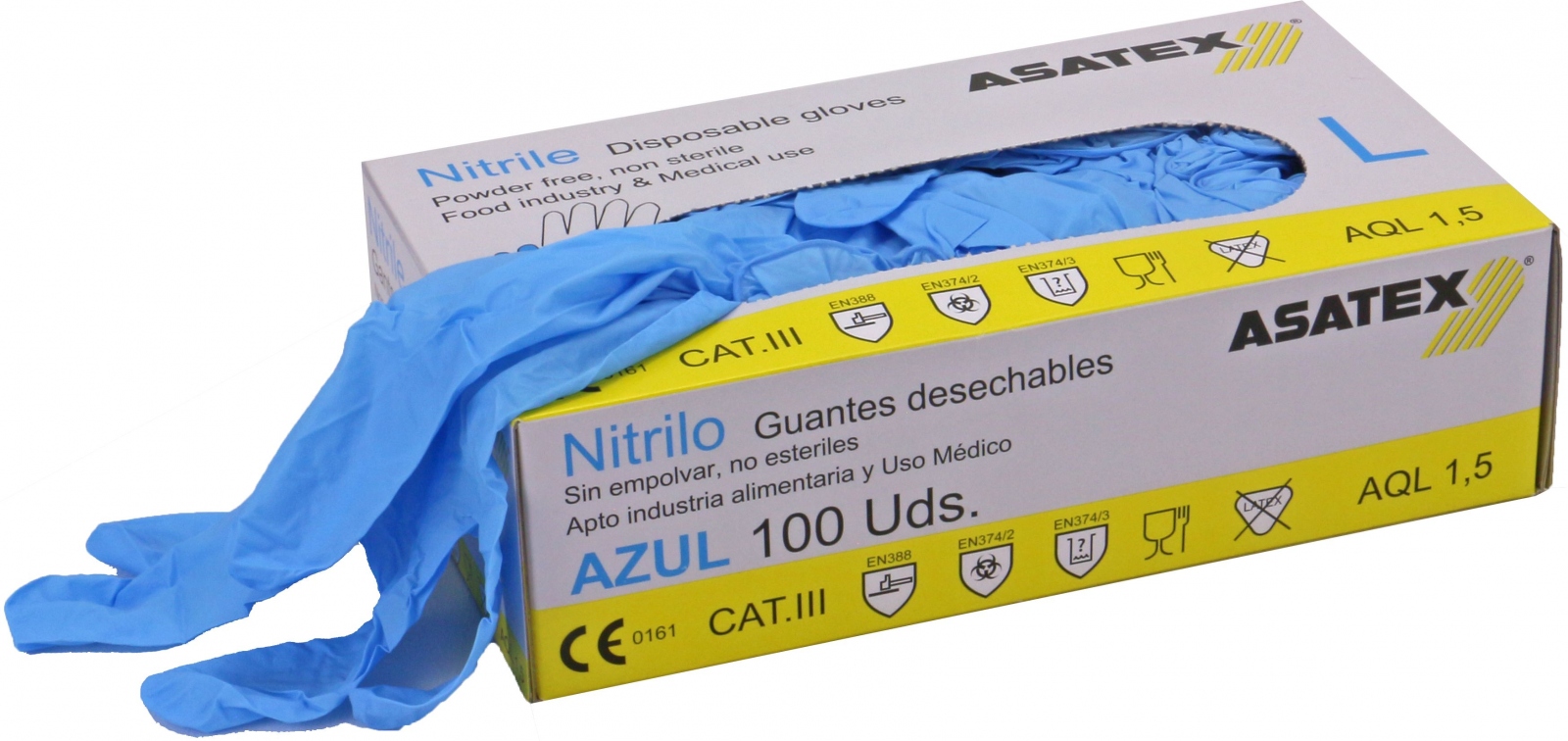 Hộp 100 găng tay bảo hộ nitrile Asatex, không bột màu xanh