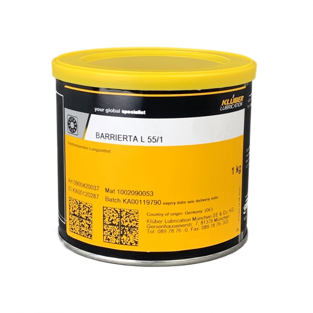 Mỡ bôi trơn dài hạn chịu nhiệt độ cao Klüber BARRIERTA L 55/1 hộp 1kg