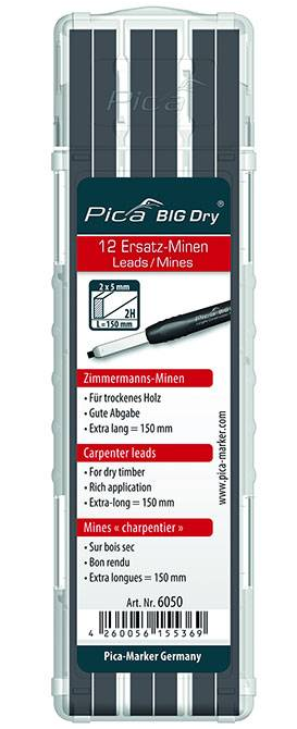 Bộ 12 ngòi chì Pica BIG Dry 6050 độ cứng 2H cho thợ mộc