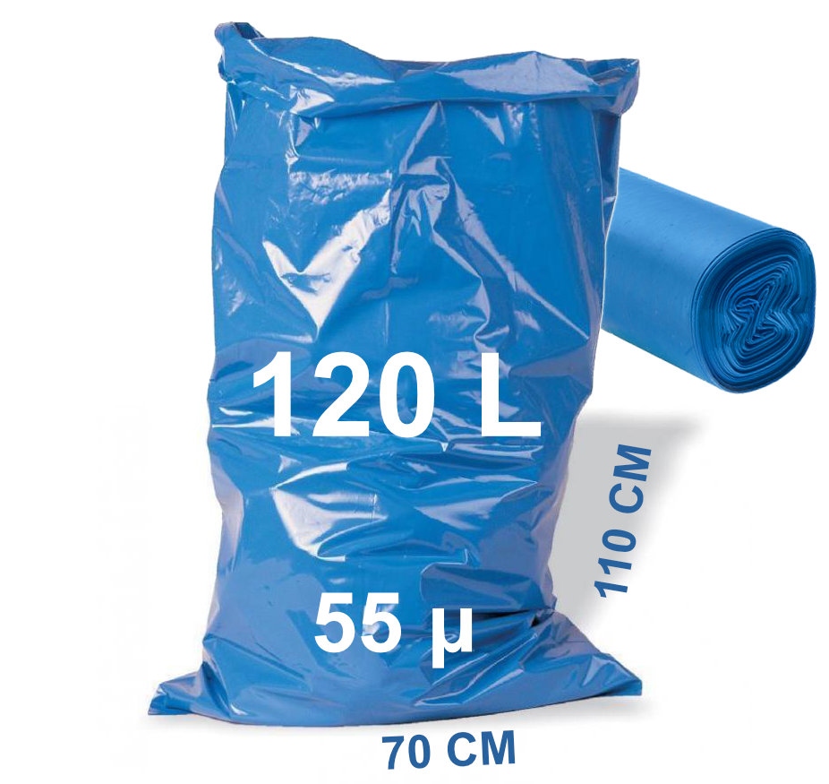 Túi rác LDPE màu xanh dương loại nhẹ 120L, 55μ, cuộn 25 túi