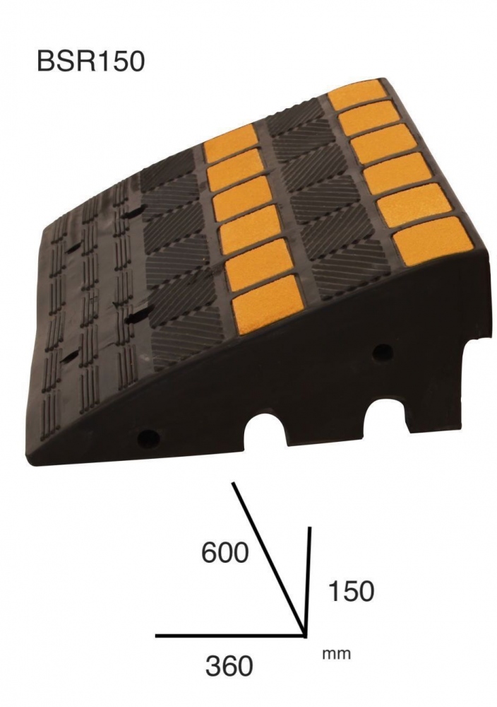 Cầu dẫn xe dốc lên vỉa hè cao su Crash Stop BSR150 kích thước 600x360x150 mm tải trọng lên đến 40 tấn