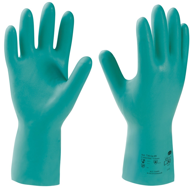 Găng tay bảo hộ chống hóa chất Nitrile Camatril Velours 730 màu xanh lá loại 3