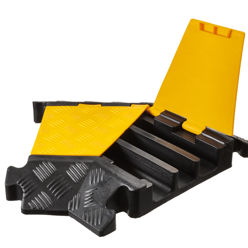 Gờ bảo vệ cáp chịu tải nặng 3 rãnh cao su/PE 55x50mm, góc rẽ trái 45°