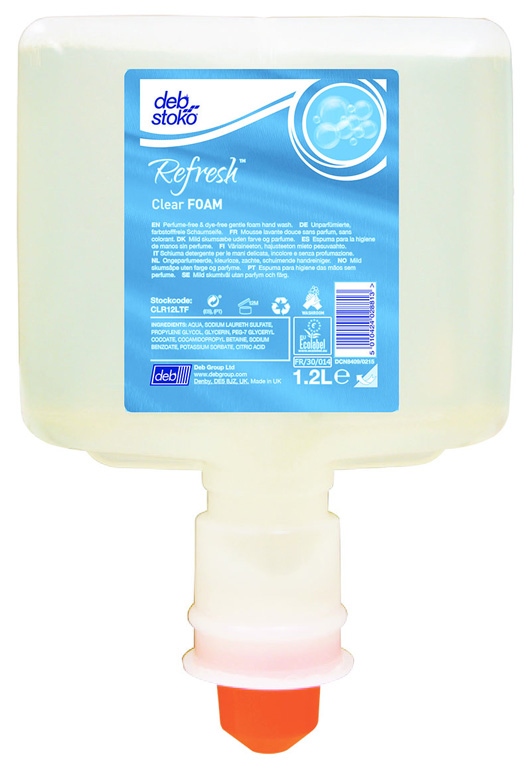 Nước rửa tay tạo bọt nhẹ nhàng Deb CLR12LTF Clear Foam Pure 1,2l
