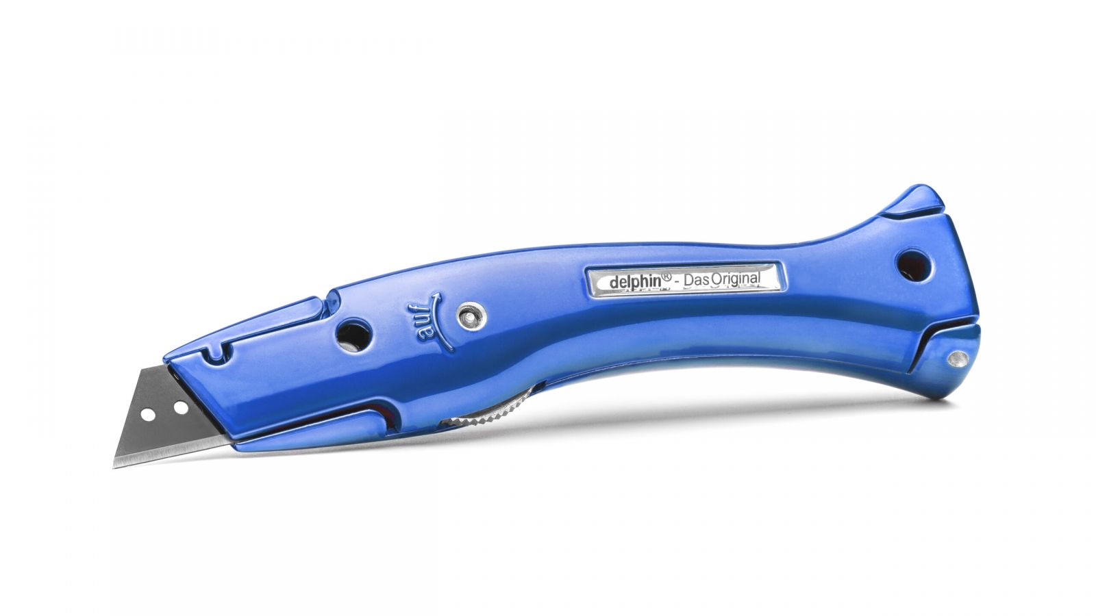 Dao cắt thảm đa năng Delphin 100250-K1-CB màu xanh kẹo ngọt (Candy Blue) kèm bao đựng.