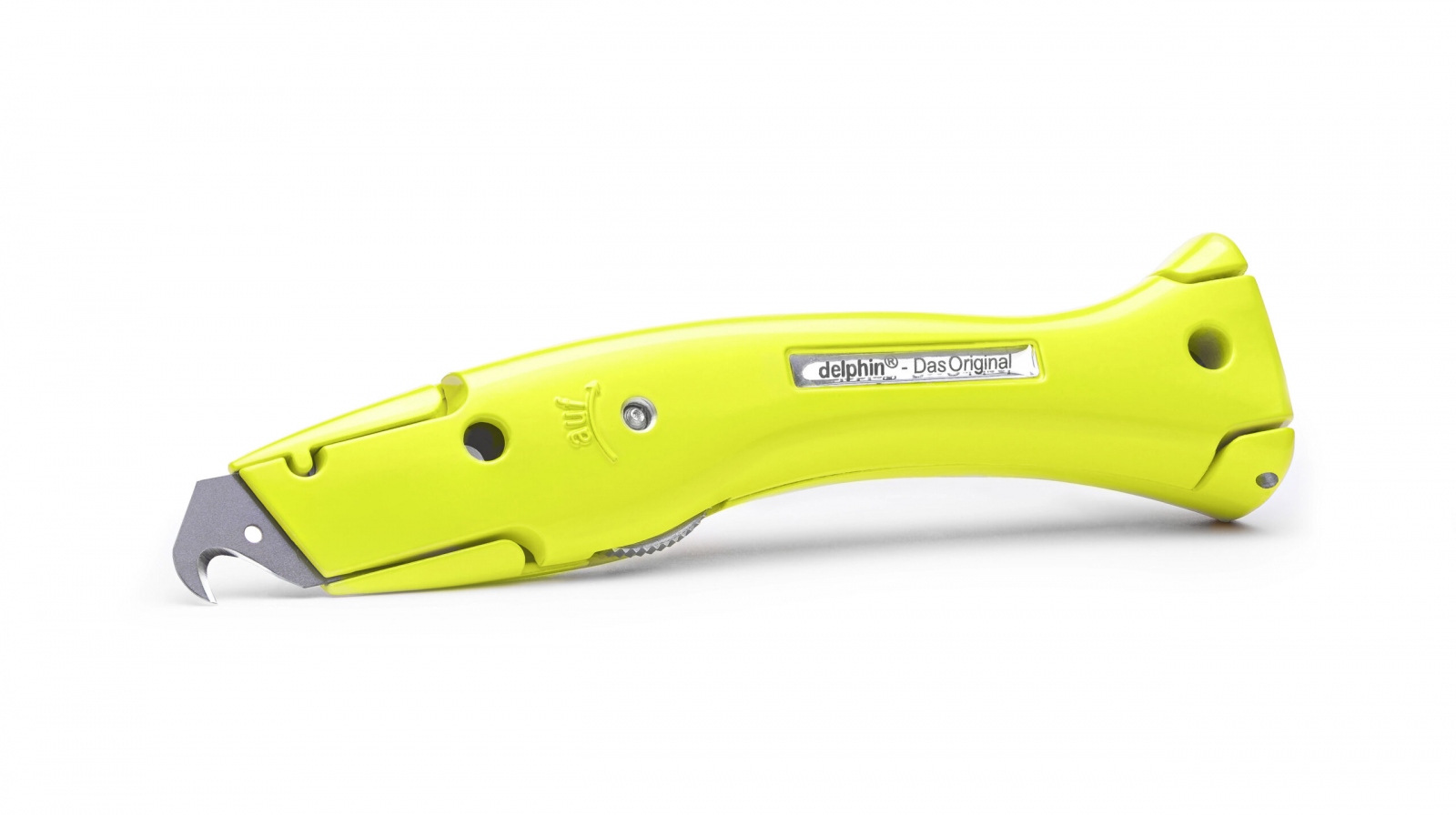 Dao cắt thảm vạn năng Delphin 100250-K1-SY màu vàng tín hiệu kèm bao đựng ống cắm