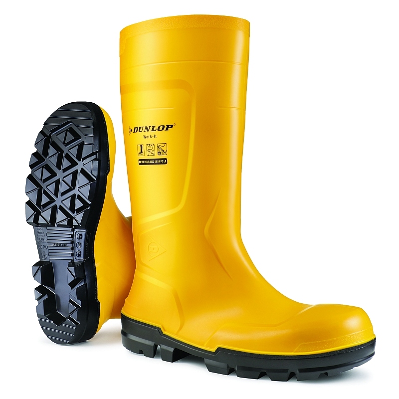 Ủng bảo hộ cao su DUNLOP WORK-IT FULL SAFETY PU - Màu vàng S5 SRC