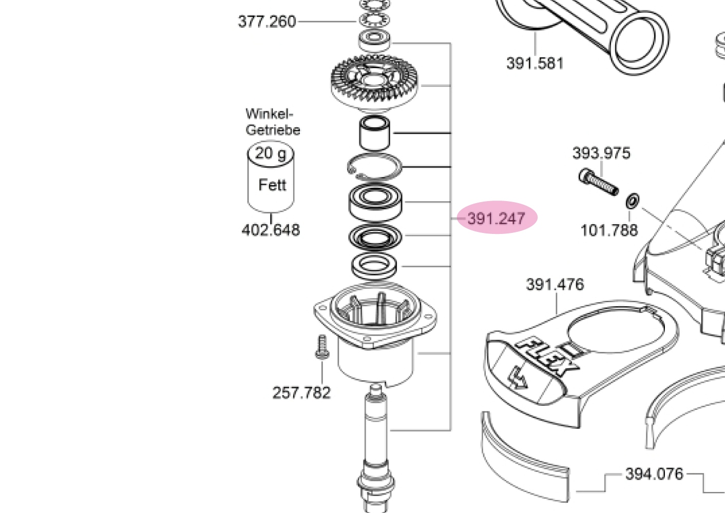 Trục bánh răng Flex 391.247 cho máy SE 14-2 - phụ tùng thay thế chính hãng