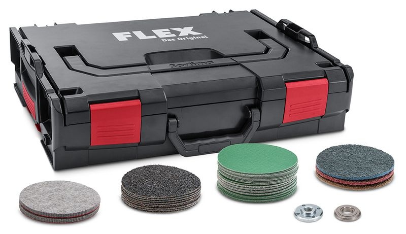 Máy mài đánh bóng bề mặt kim loại Flex 393.428 Inox-Set 125mm I-Box SE 14-2 125 (Bộ sản phẩm chuyên dụng cho Inox)