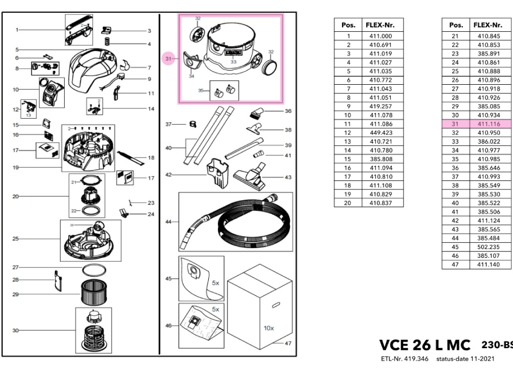 Thùng chứa Flex 411.116 - phụ tùng thay thế