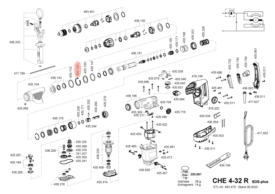 Flex 435.120 Vòng chặn (phe cài) cho máy khoan búa xoay CHE 4-32