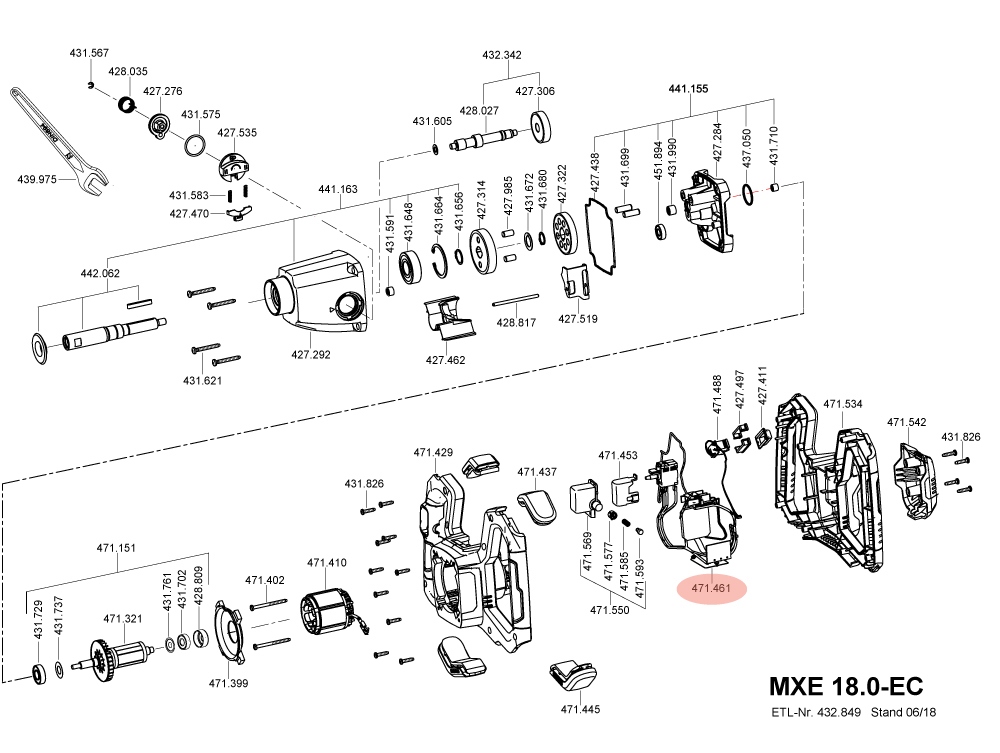 Bảng mạch điều khiển 471.461 cho máy khuấy sơn dùng pin MXE18.0-EC