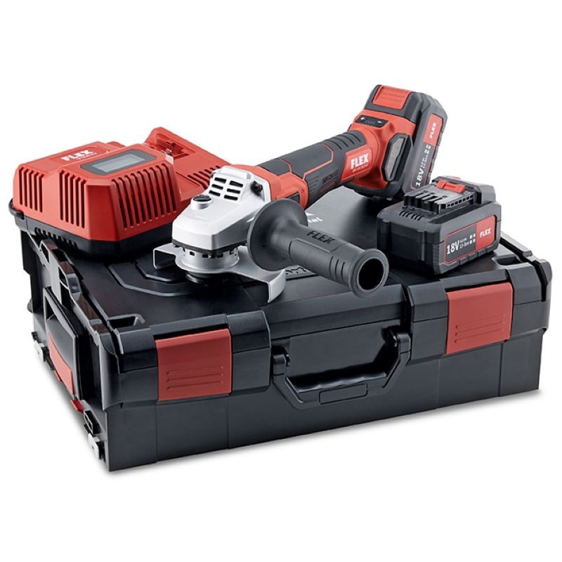 Máy mài góc dùng pin Flex 499.323 18V kèm sạc, 2 pin và hộp đựng L-BOXX