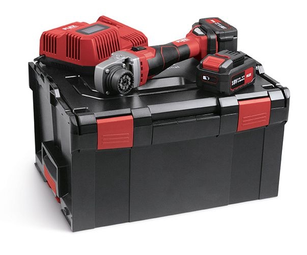 Máy mài nhám vòng dùng pin Flex 504.505 BME 18.0-EC/5.0 dòng TRINOXFLEX kèm bộ phụ kiện đầy đủ