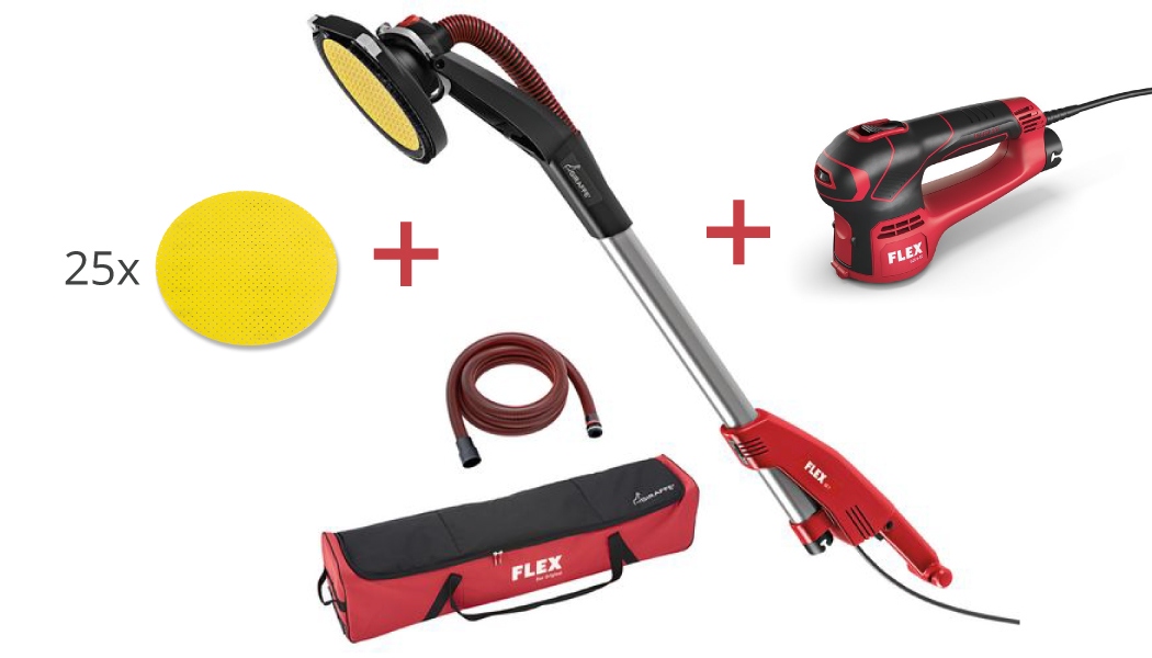 Flex 513.377 Máy chà nhám tường GE7 Giraffe + Máy chà nhám cầm tay GCE 6-EC Handy-Giraffe + Giấy nhám