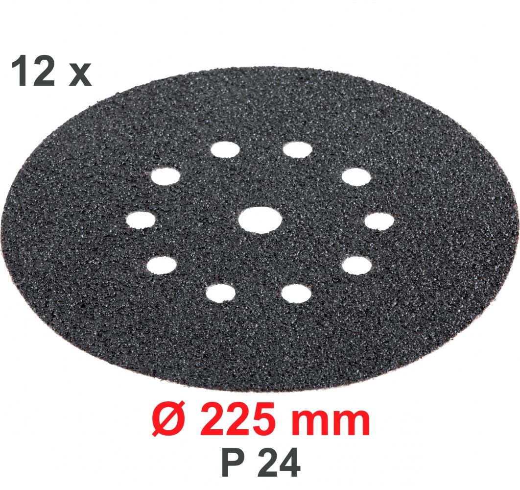 Giấy nhám dính Flex 531.542, 11 lỗ, đường kính 225mm, độ nhám P 24, bộ 12 miếng