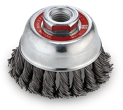 Bàn chải sợi thép xoắn Flex 124.524, đường kính sợi 0,5 mm, chân ren M14, đường kính 65 mm.