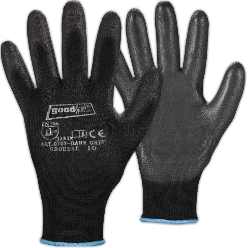 Găng tay bảo hộ lao động phủ PU Goodjob 0703 DARK GRIP dùng cho lắp ráp màu đen size 6-11