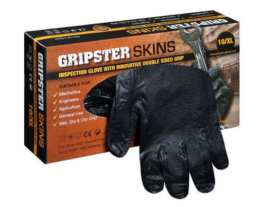 Găng tay bảo hộ nitrile GRIPSTER Skins, hộp 50 chiếc, không bột, màu đen