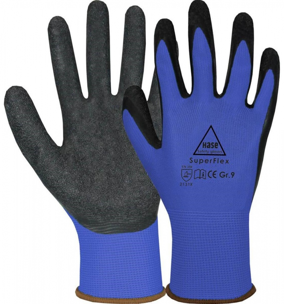 Găng tay bảo hộ Hase Superflex phủ cao su latex màu xanh size 6-11