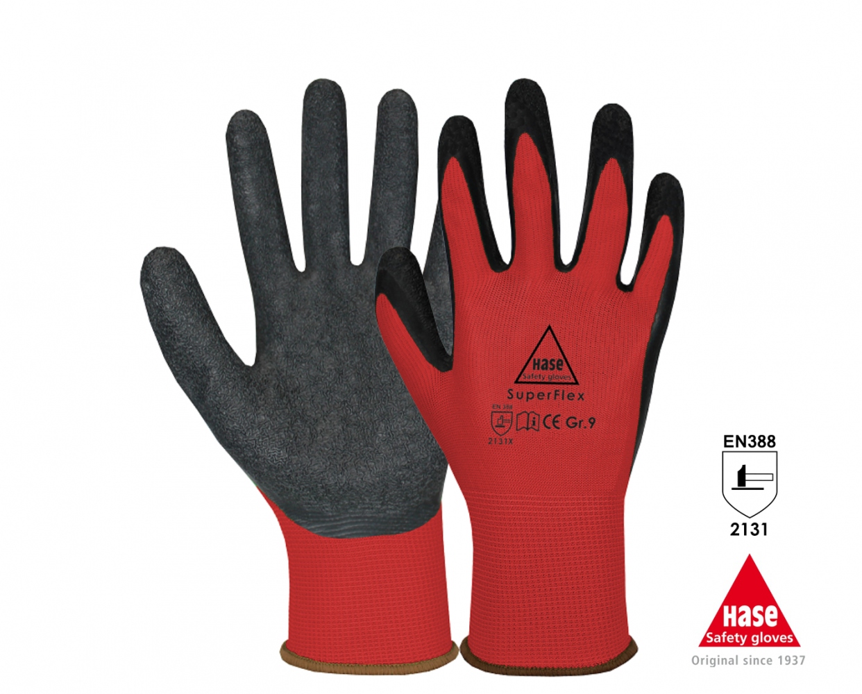 Găng tay bảo hộ Hase Superflex, phủ lớp cao tích màu đỏ, size 6-11