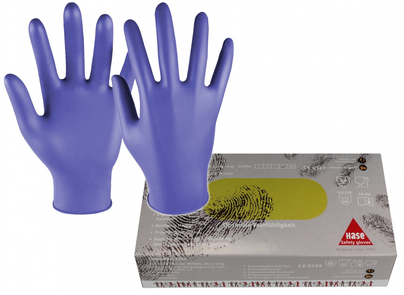 Hộp 100 găng tay nitrile dùng một lần Hase Dresden Lite không bột size 8/L