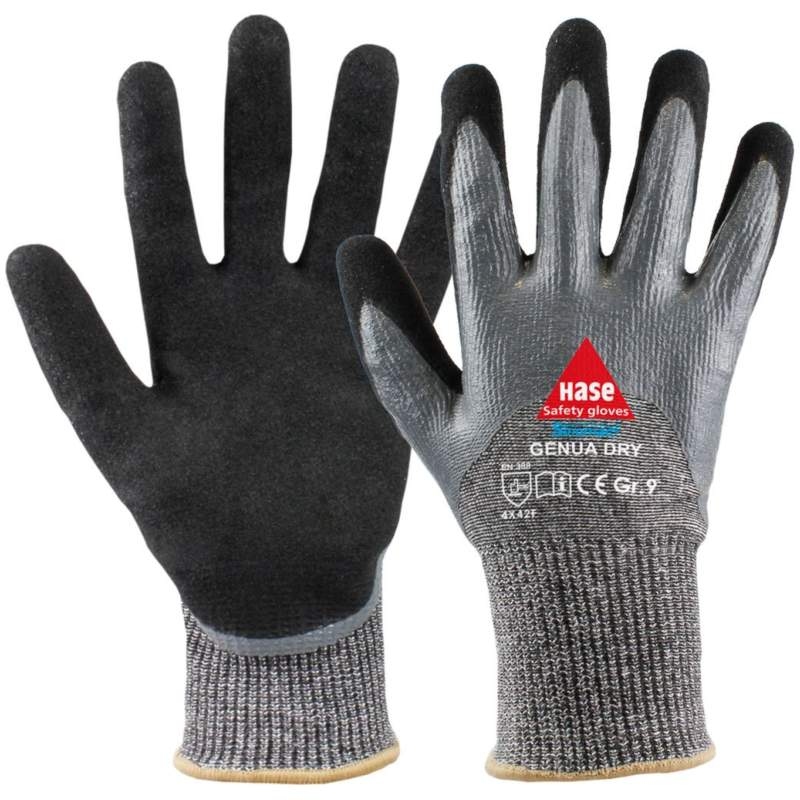 Găng tay bảo hộ Hase Genua Dry Assembly chống cắt phủ nitrile 3/4 màu xám đen