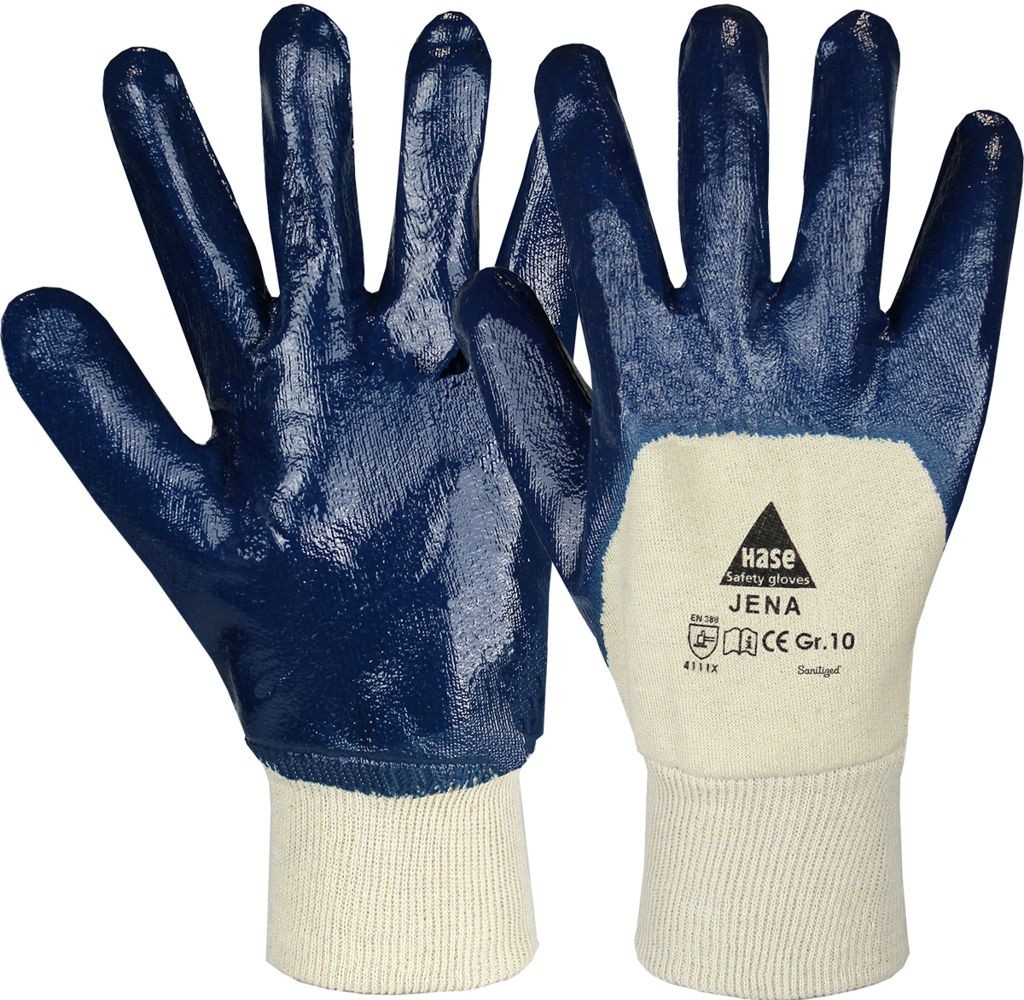 Găng tay bảo hộ cotton Hase Jena phủ nitrile 3/4 kháng khuẩn size 8-12