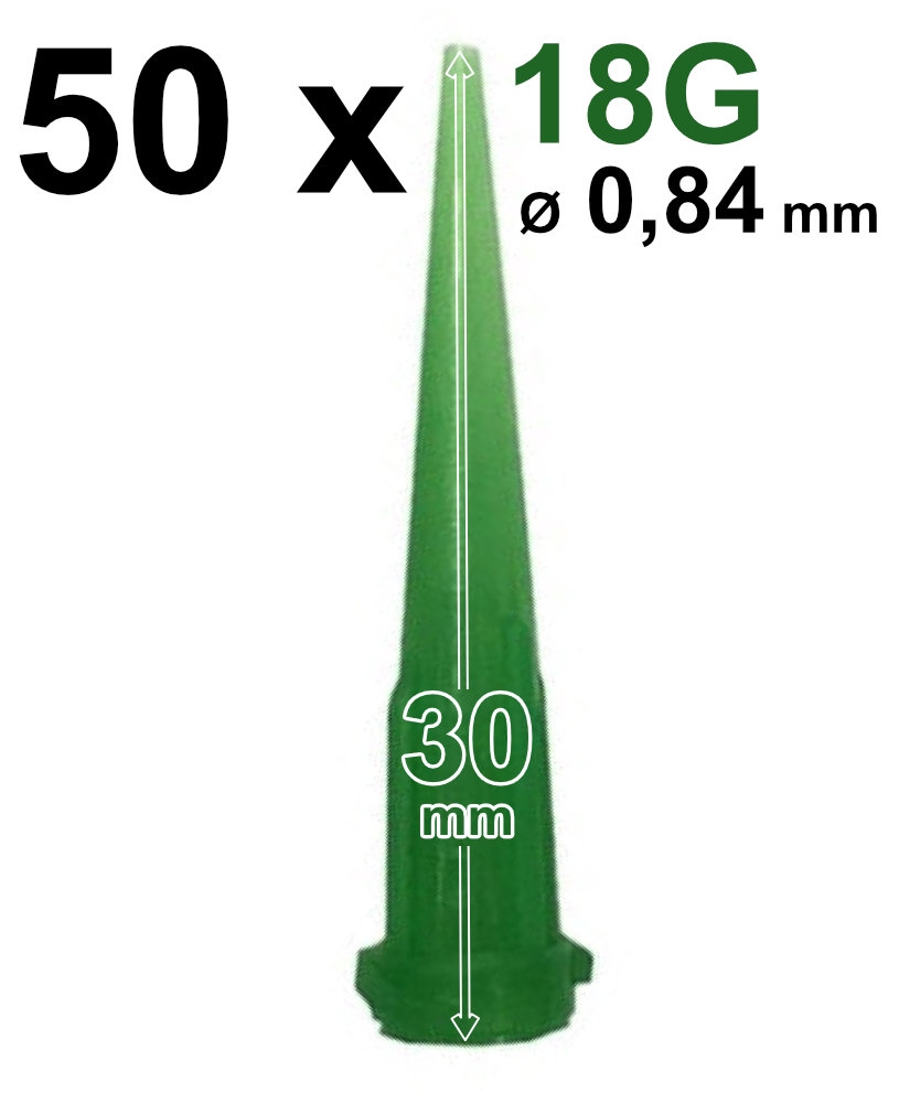 Bộ kim bơm keo Loctite 97222 gồm 50 đầu kim nhựa PE hình nón cỡ 18G màu xanh lá cây
