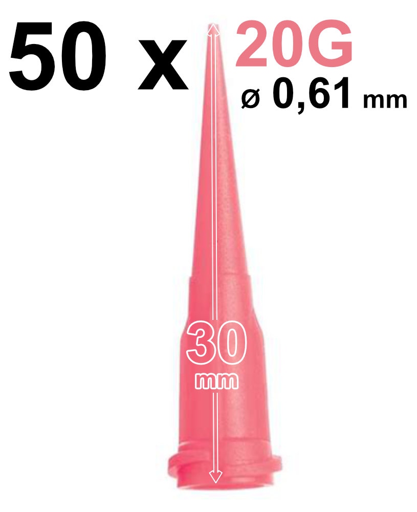 Bộ 50 kim bơm keo đầu côn bằng nhựa PE Loctite 97223 cỡ 20G màu hồng