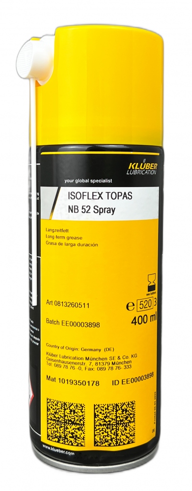 Mỡ bôi trơn vòng bi lăn và ổ trượt Klüber ISOFLEX Topas NB 52 dạng xịt 400ml