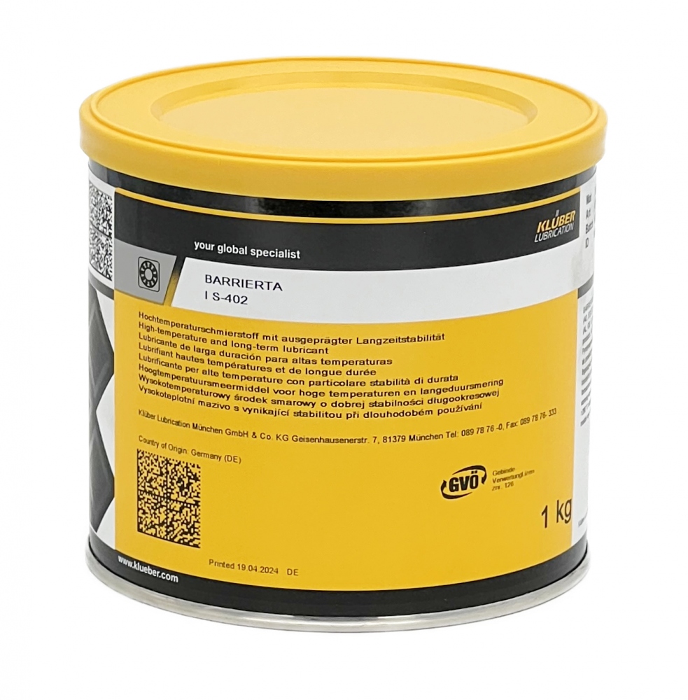 Mỡ chịu nhiệt Klüber BARRIERTA I S-402 NLGI 2 hộp 1kg
