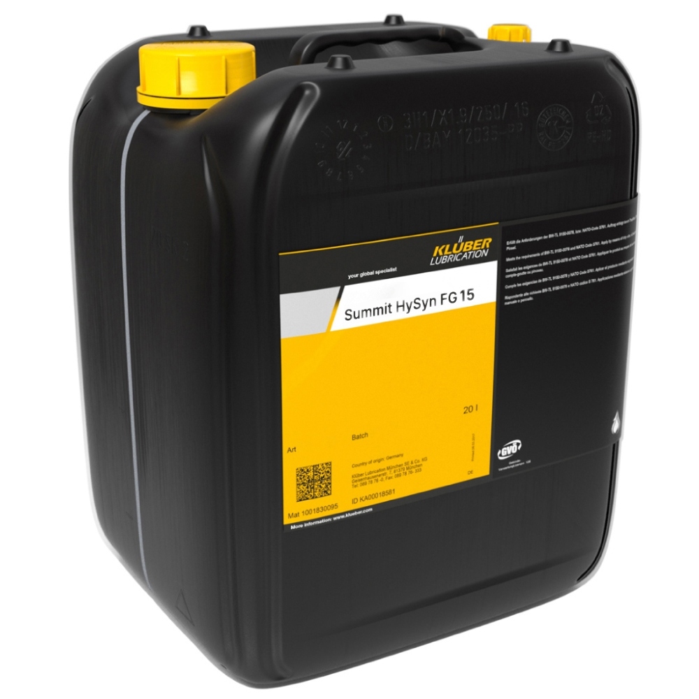 Dầu máy nén khí thực phẩm tổng hợp Klüber Summit HySyn FG 15 thùng 20L