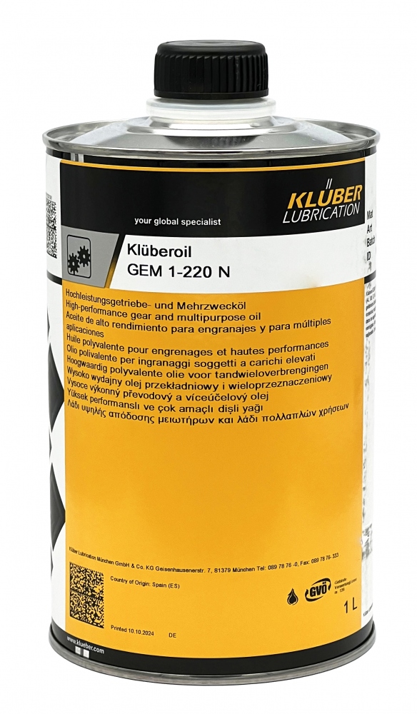 Dầu bánh răng hiệu suất cao Klüberoil GEM 1-220 N 1L