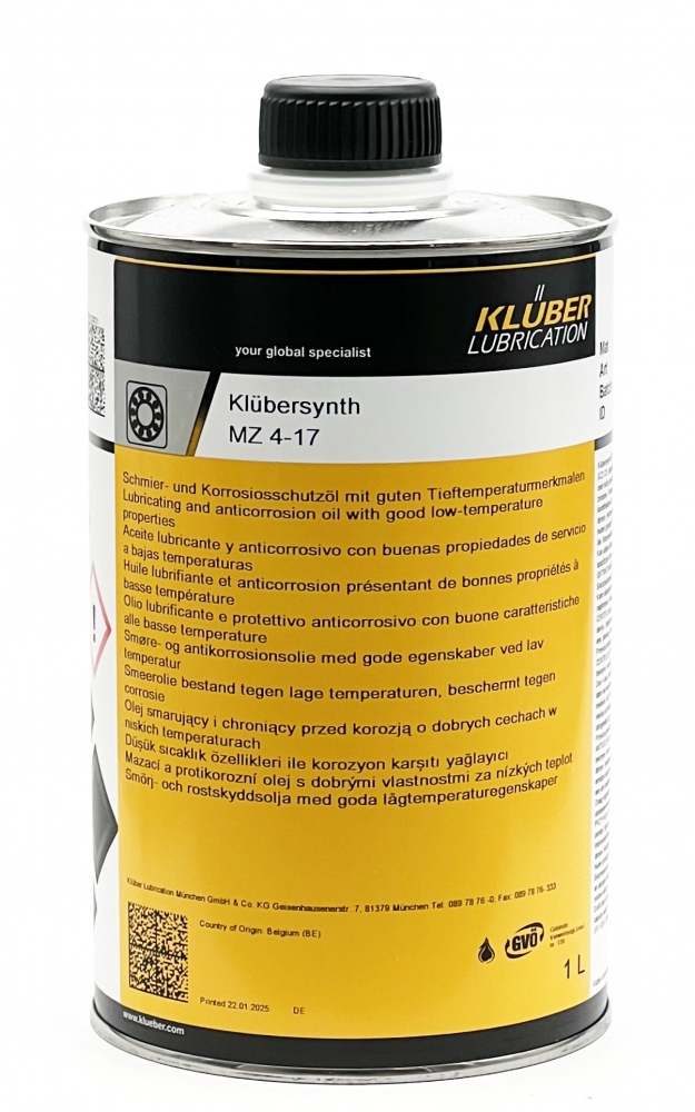 Dầu bảo quản chống ăn mòn nhiệt độ thấp Klübersynth MZ 4-17, lon 1 lít