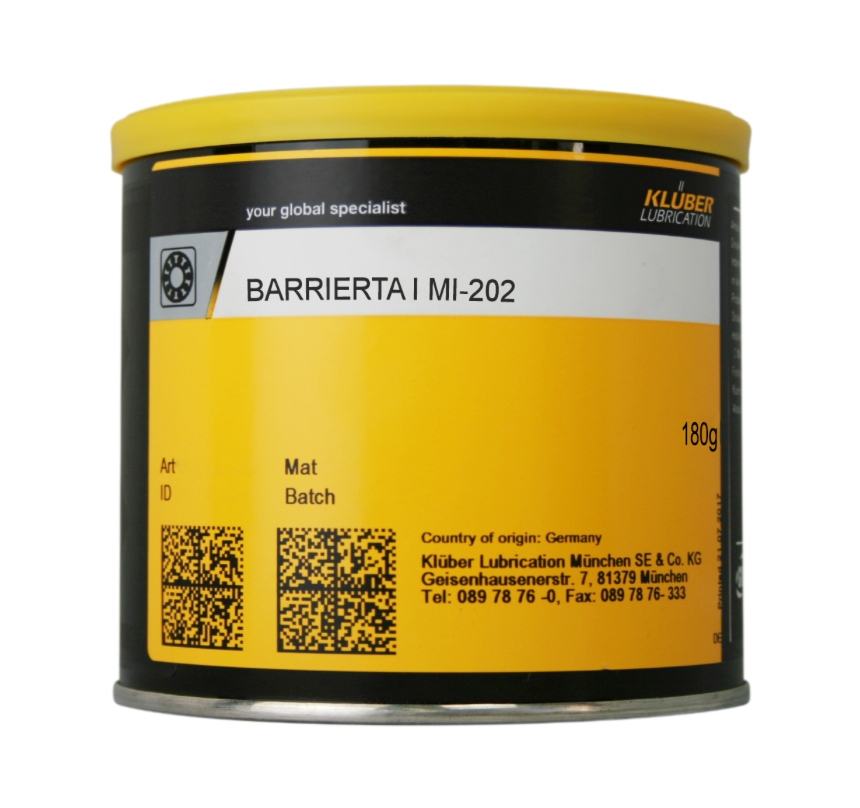 Mỡ bôi trơn dài hạn chịu nhiệt độ cao Klüber BARRIERTA I MI-202, hộp 180g