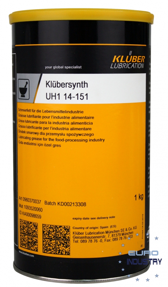 Mỡ bôi trơn Klübersynth UH1 14-151 dùng cho ngành thực phẩm hộp 1kg